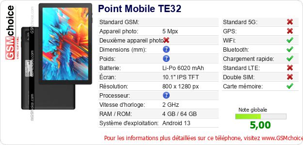 Point Mobile TE32 Fiche technique Point Mobile TE32 Fiche technique