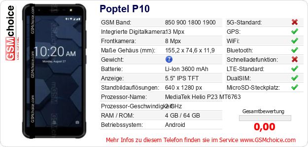 Poptel P10 technische Daten Poptel P10 technische Daten
