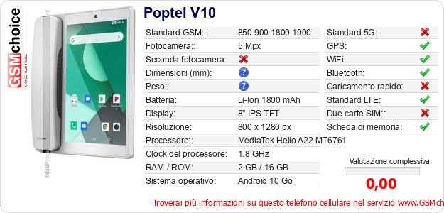 Poptel V10 Dati tecnici di telefono cellulare Poptel V10 Dati tecnici di telefono cellulare