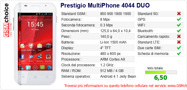 Prestigio MultiPhone 4044 DUO Dati tecnici di telefono cellulare Prestigio MultiPhone 4044 DUO Dati tecnici di telefono cellulare