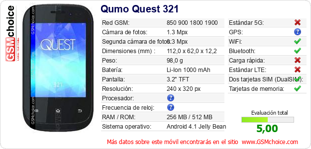 Qumo Quest 321 Datos técnicos del móvil Qumo Quest 321 Datos técnicos del móvil
