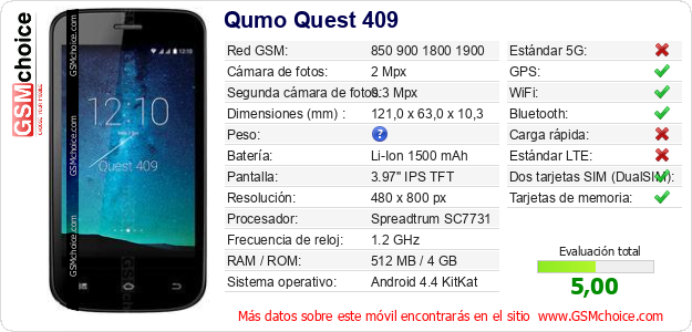 Qumo Quest 409 Datos técnicos del móvil 