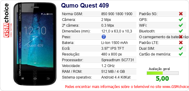 Qumo Quest 409 Especificações técnicas do telemóvel Qumo Quest 409 Especificações técnicas do telemóvel