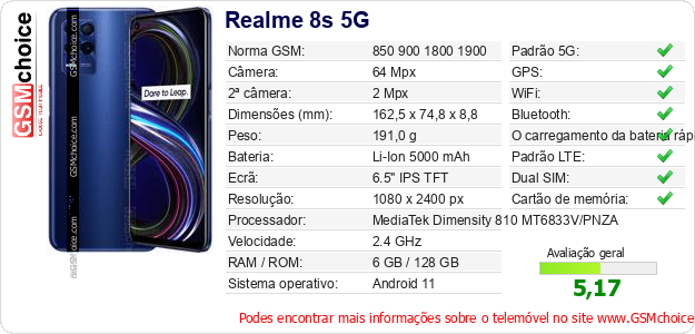 Realme 8s 5G Especificações técnicas do telemóvel Realme 8s 5G Especificações técnicas do telemóvel