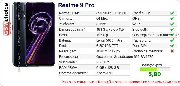 Realme 9 Pro Especificações técnicas do telemóvel Realme 9 Pro Especificações técnicas do telemóvel