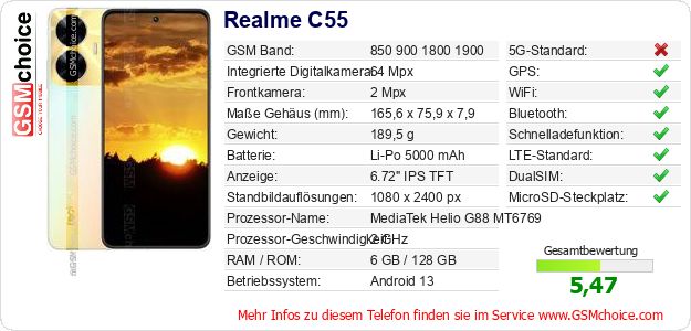 Realme C55 technische Daten Realme C55 technische Daten