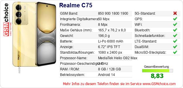 Realme C75 technische Daten Realme C75 technische Daten