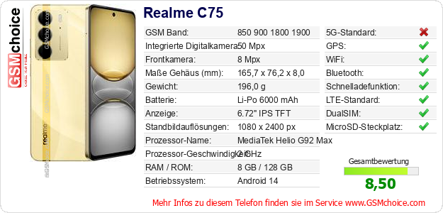Realme C75 technische Daten Realme C75 technische Daten