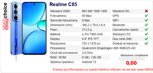 Realme C85 Dati tecnici di telefono cellulare Realme C85 Dati tecnici di telefono cellulare