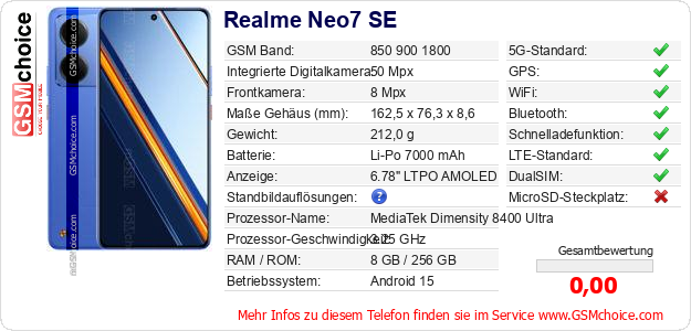 Realme Neo7 SE technische Daten Realme Neo7 SE technische Daten