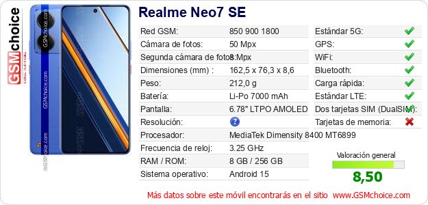 Realme Neo7 SE Datos técnicos del móvil Realme Neo7 SE Datos técnicos del móvil