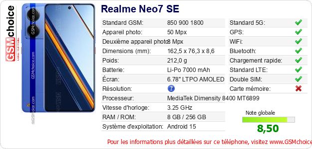 Realme Neo7 SE Fiche technique Realme Neo7 SE Fiche technique