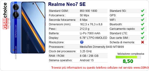 Realme Neo7 SE Dati tecnici di telefono cellulare 