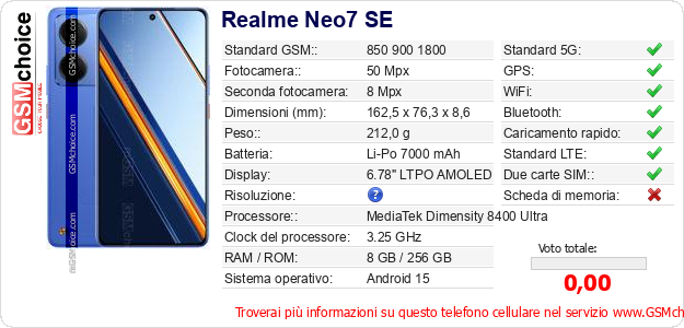Realme Neo7 SE Dati tecnici di telefono cellulare 