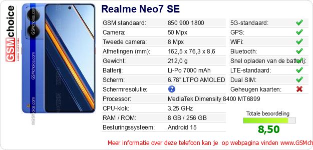 Realme Neo7 SE Technische gegevens Realme Neo7 SE Technische gegevens