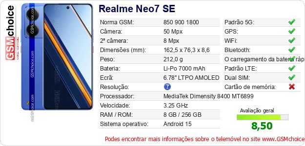 Realme Neo7 SE Especificações técnicas do telemóvel 