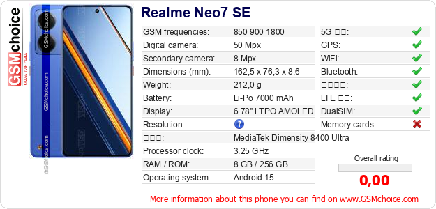 Realme Neo7 SE 手機技術數據