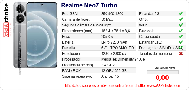 Realme Neo7 Turbo Datos técnicos del móvil Realme Neo7 Turbo Datos técnicos del móvil