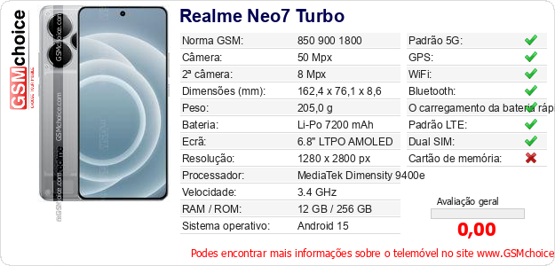 Realme Neo7 Turbo Especificações técnicas do telemóvel Realme Neo7 Turbo Especificações técnicas do telemóvel