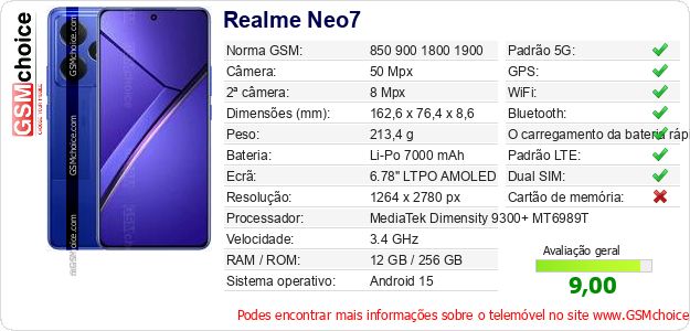 Realme Neo7 Especificações técnicas do telemóvel Realme Neo7 Especificações técnicas do telemóvel