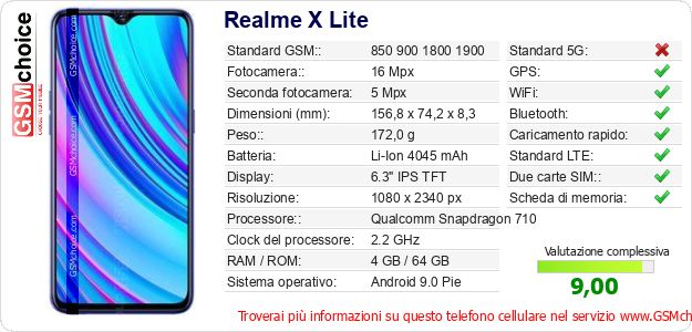 Realme X Lite Dati tecnici di telefono cellulare Realme X Lite Dati tecnici di telefono cellulare