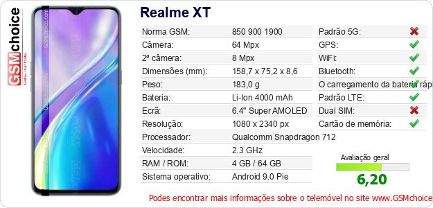 Realme XT Especificações técnicas do telemóvel Realme XT Especificações técnicas do telemóvel