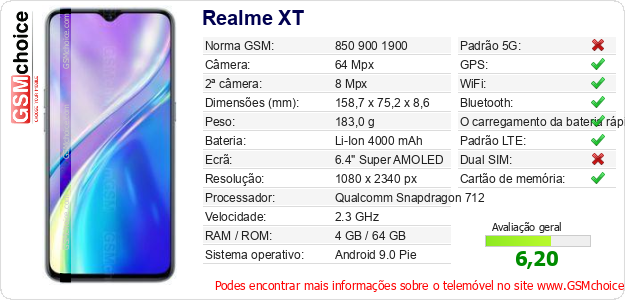 Realme XT Especificações técnicas do telemóvel Realme XT Especificações técnicas do telemóvel