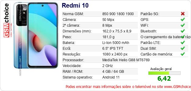 Redmi 10 Especificações técnicas do telemóvel Redmi 10 Especificações técnicas do telemóvel