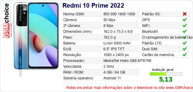 Redmi 10 Prime 2022 Especificações técnicas do telemóvel Redmi 10 Prime 2022 Especificações técnicas do telemóvel