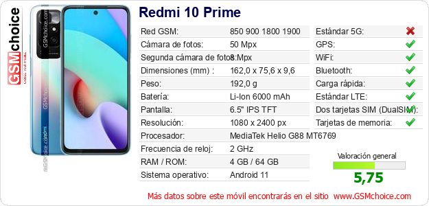 Redmi 10 Prime Datos técnicos del móvil Redmi 10 Prime Datos técnicos del móvil
