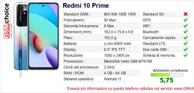 Redmi 10 Prime Dati tecnici di telefono cellulare 