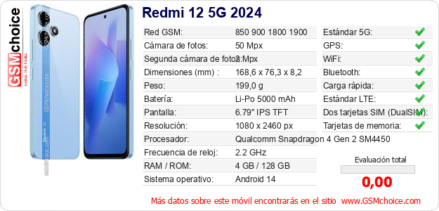 Redmi 12 5G 2024 Datos técnicos del móvil Redmi 12 5G 2024 Datos técnicos del móvil
