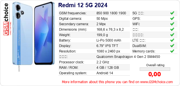 Redmi 12 5G 2024 手机技术数据