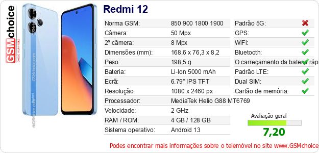 Redmi 12 Especificações técnicas do telemóvel Redmi 12 Especificações técnicas do telemóvel