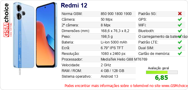 Redmi 12 Especificações técnicas do telemóvel 