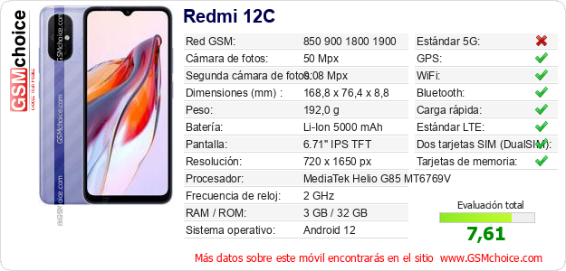 Redmi 12C Datos técnicos del móvil Redmi 12C Datos técnicos del móvil