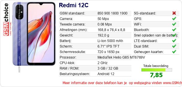Redmi 12C Technische gegevens Redmi 12C Technische gegevens