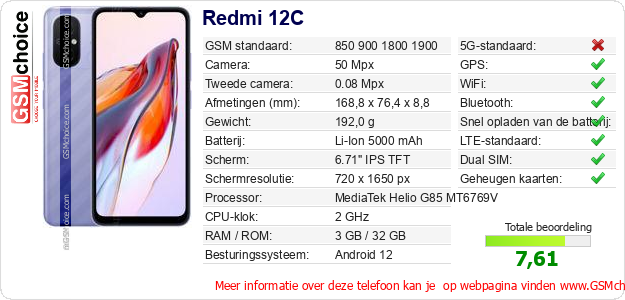 Redmi 12C Technische gegevens Redmi 12C Technische gegevens