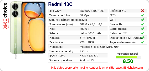 Redmi 13C Datos técnicos del móvil 