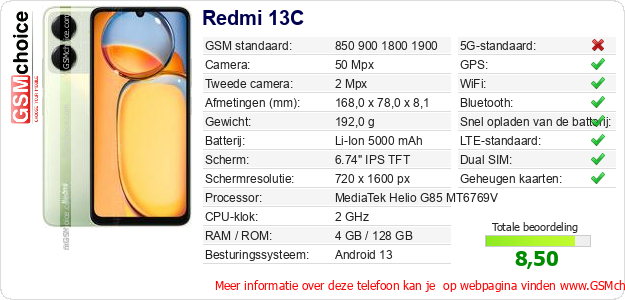Redmi 13C Technische gegevens 