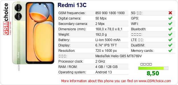 Redmi 13C 手機技術數據