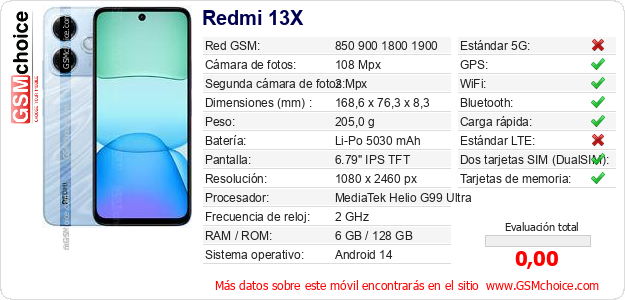 Redmi 13X Datos técnicos del móvil 