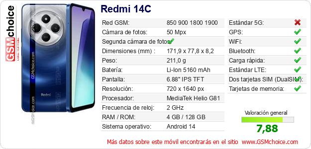 Redmi 14C Datos técnicos del móvil Redmi 14C Datos técnicos del móvil