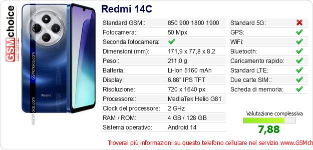 Redmi 14C Dati tecnici di telefono cellulare 