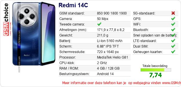 Redmi 14C Technische gegevens Redmi 14C Technische gegevens