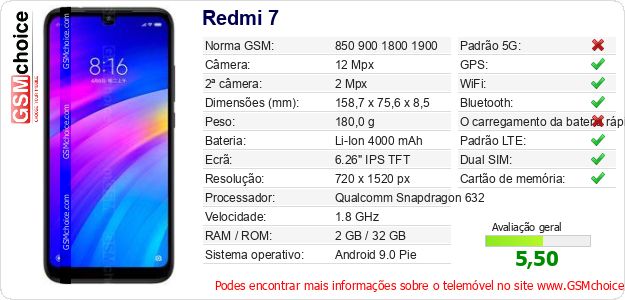 Redmi 7 Especificações técnicas do telemóvel Redmi 7 Especificações técnicas do telemóvel