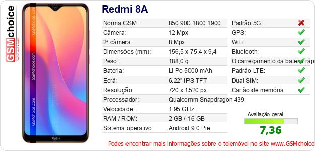 Redmi 8A Especificações técnicas do telemóvel Redmi 8A Especificações técnicas do telemóvel