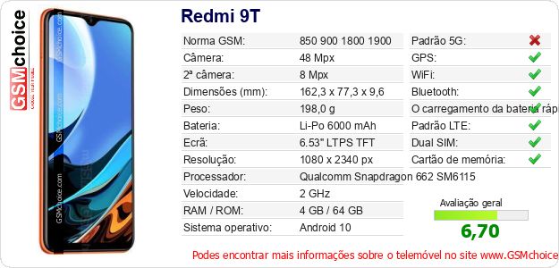Redmi 9T Especificações técnicas do telemóvel Redmi 9T Especificações técnicas do telemóvel
