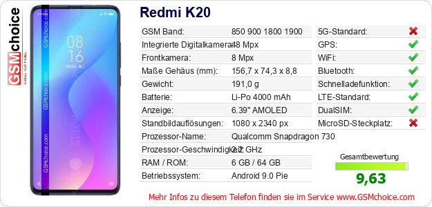 Redmi K20 technische Daten Redmi K20 technische Daten