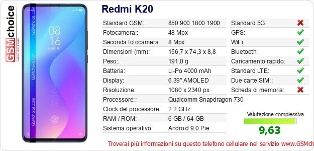 Redmi K20 Dati tecnici di telefono cellulare 